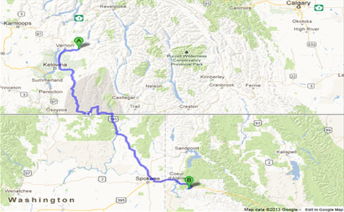 Vernon to CDA Map Vernon to CDA Map