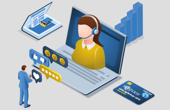 A vecotor illustration of a platform system with call center objects on each level
