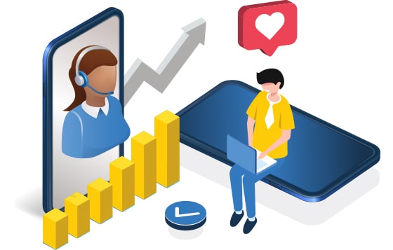 vector graphic of person giving a CSR feedback and the CSR has improvement graphs behind them