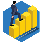 A vector graphic of a man walking up a yellow graph