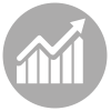 a graph pointing up in a grety circle