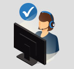 a call ceter CSR behind a computer with a check mark over her head.