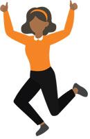 A woman jumping with her thumbs up.