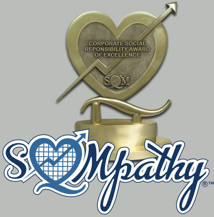 a heart shaped trophy with the words sqmpathy corporate social responsibility benchmarking study