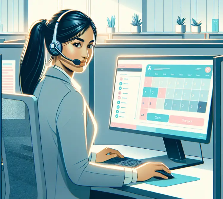 a stylized watercolor image of a customer service supervisor at her dashboard software
