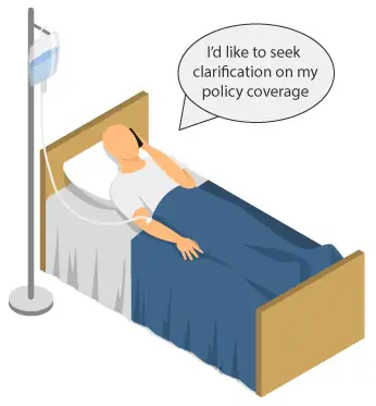 an ill person laying in a bed on the phone with their health insurance company