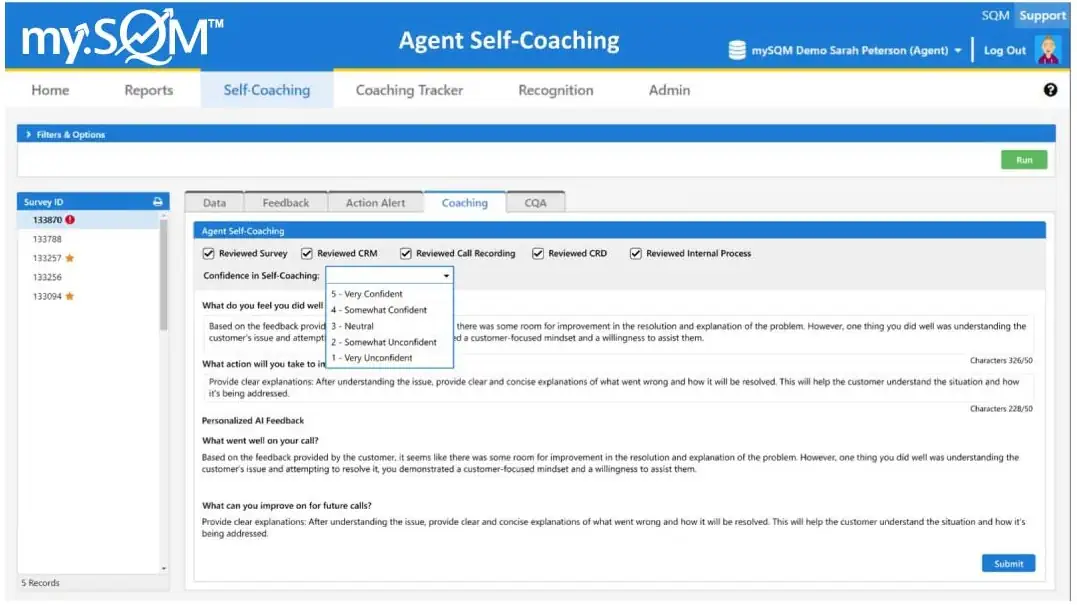 Agent Self Coaching Screenshot