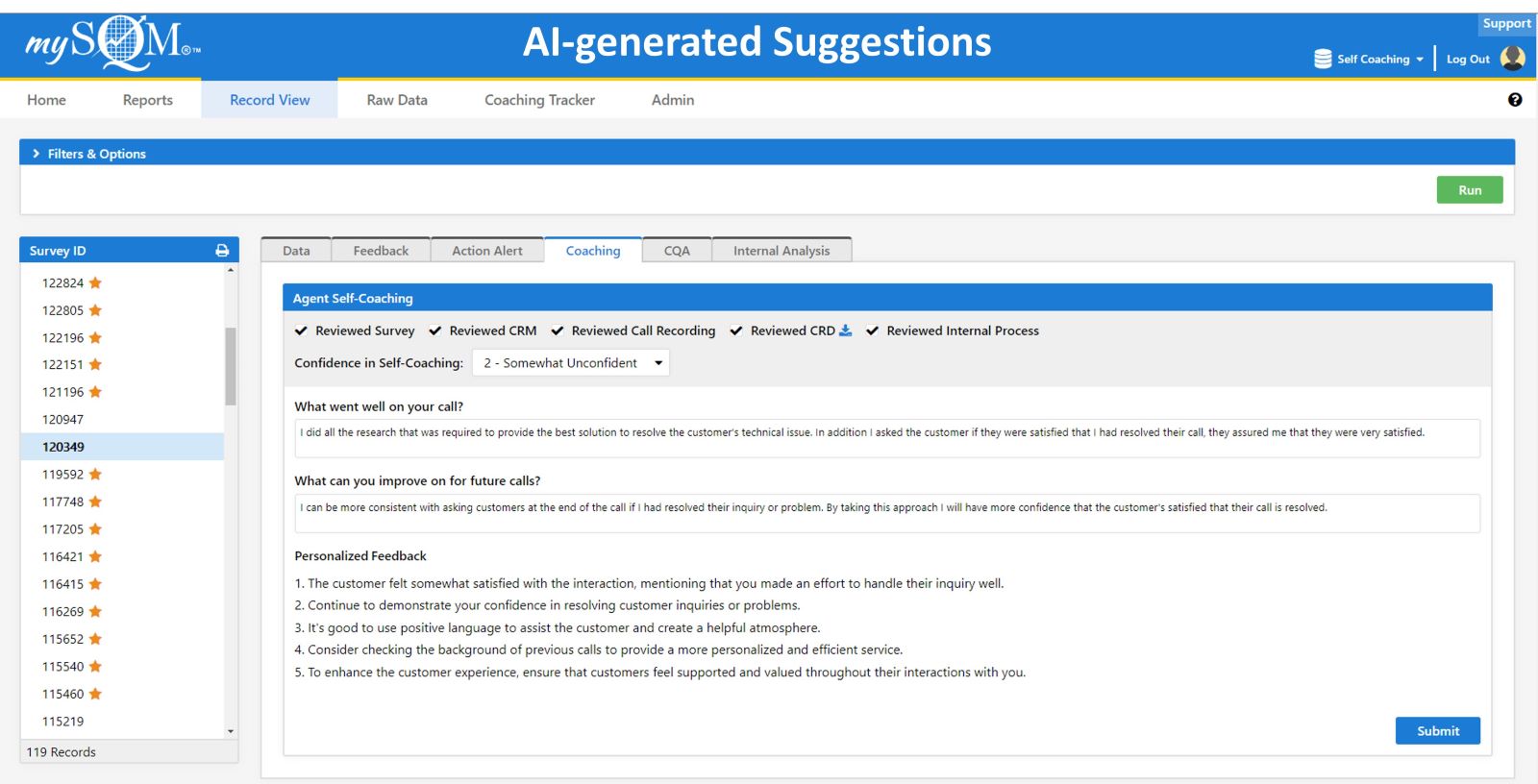 agent self-coaching dashboard