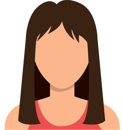 a cartoonish profile of a brown-haired woman