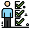 icon of an employee next to a list of checkmarks