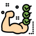 icon of a flexed arm next to a list of checkmarks