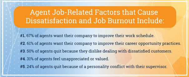 agent job-related factors that cause dissatisfaction and job burnout infographic