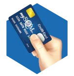 A hand holding a credit card