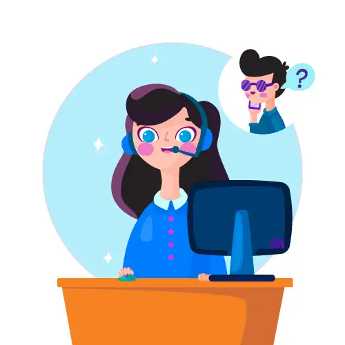 a stylized graphic of a call center agent being coached in a role-playing scenario